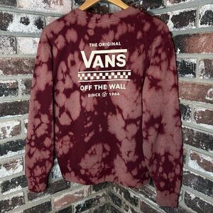 Vans Men's O.G Off The Wall Burgundy Bleach Scrunch Tie-Dye Crewneck Sweater